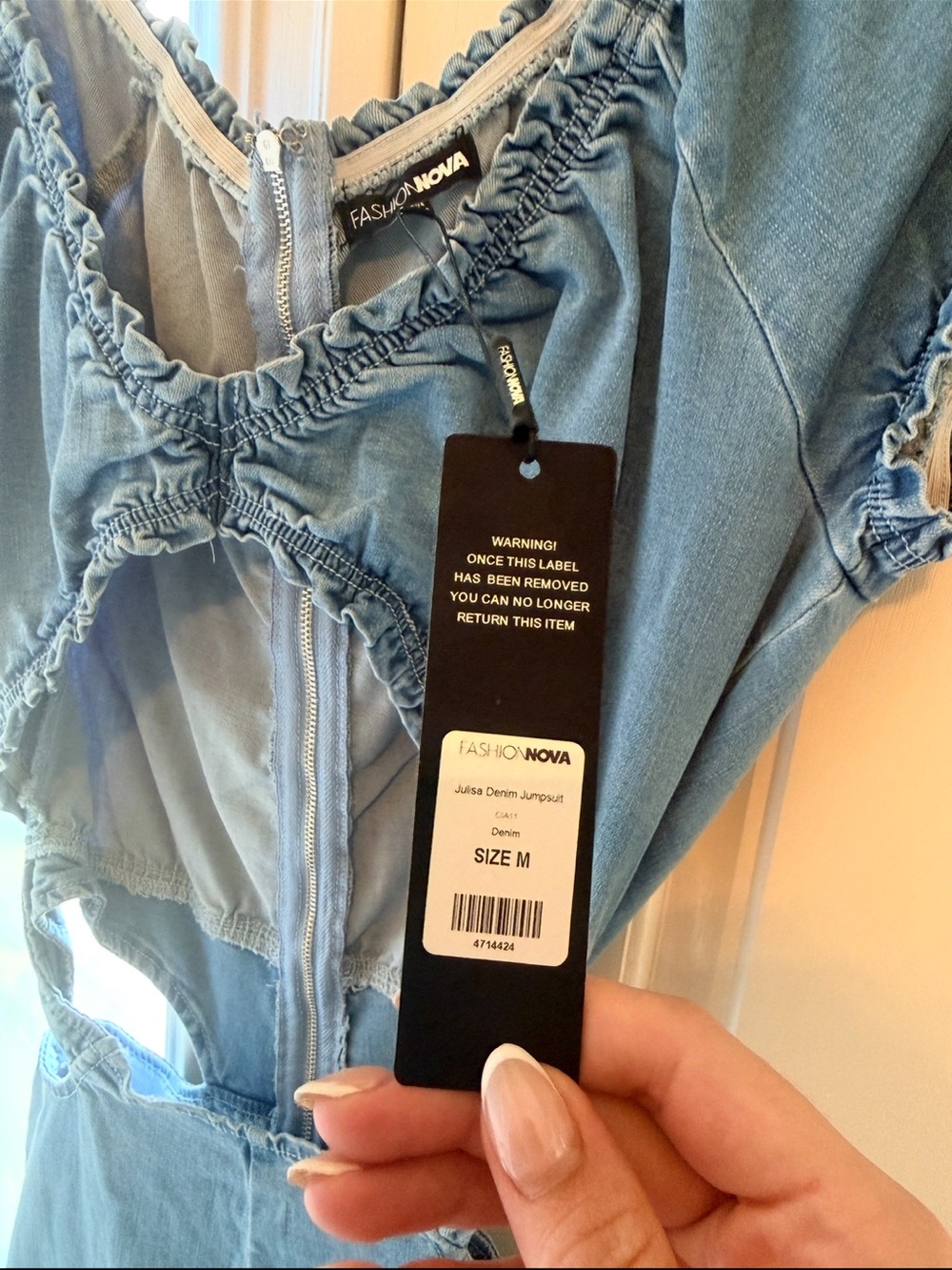 Fashion Nova Light Blue Denim Jumpsuit - Picture 5 of 5